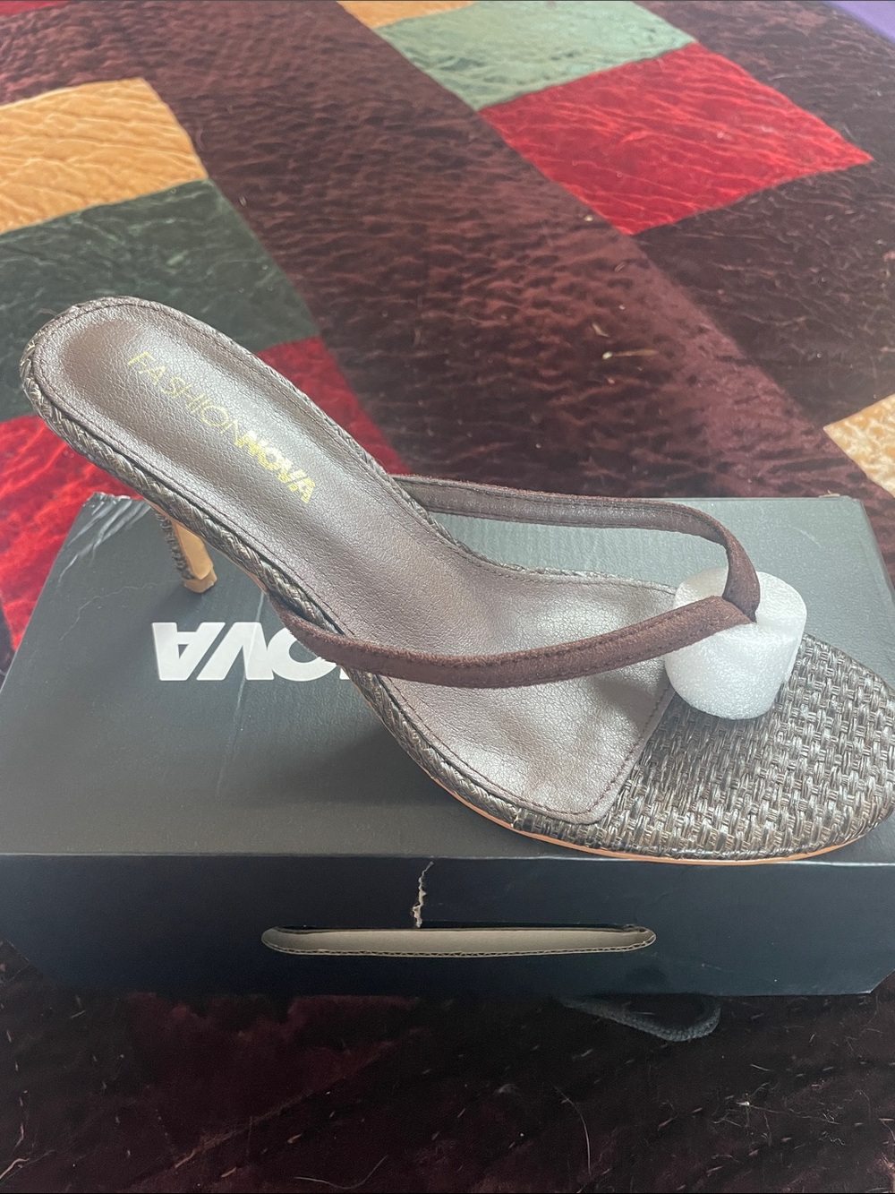 Fashion Nova Brown Woven Thong Heel Sandal